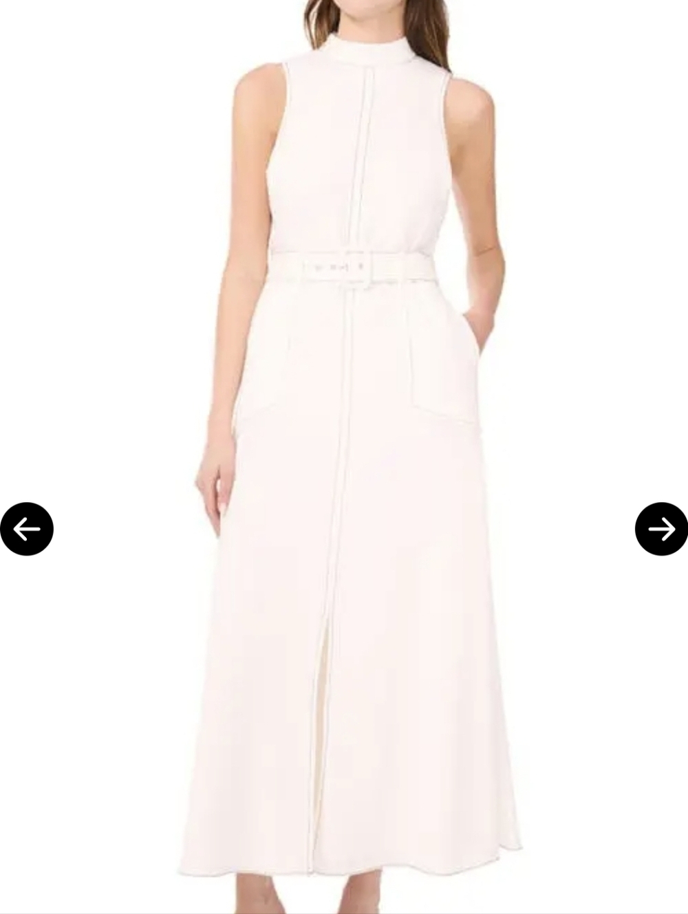 HALOGEN Topstitched Mock Neck Dress In Ivory